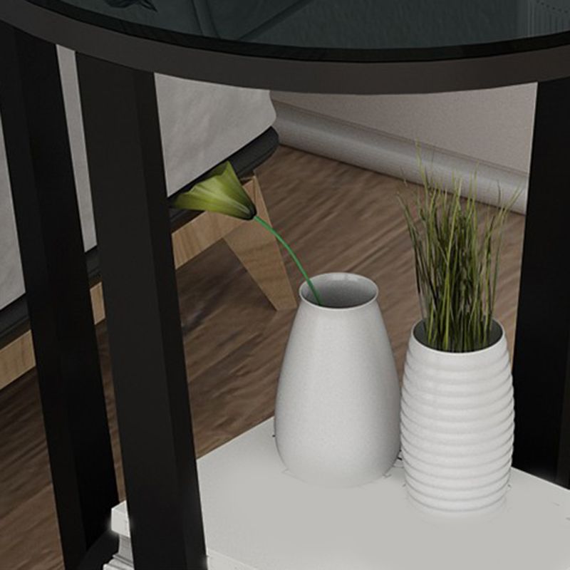 22.4" Tall Steel 4 Legs End Table Round Wood Side End Table with Shelf