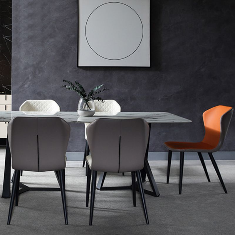 Industrial Solid Back Chairs Armless Side Chairs with Metal Legs for Home Use