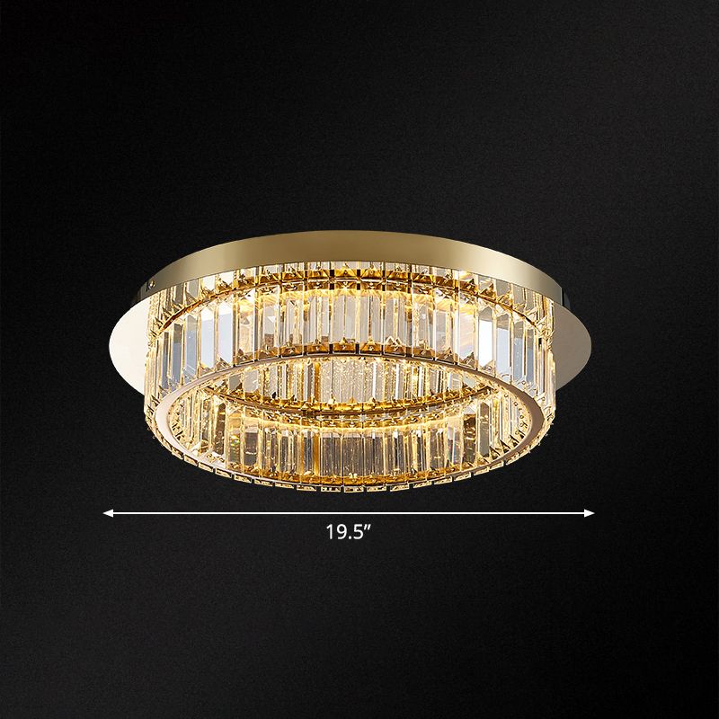 Prismatic K9 Crystal Circle Flushmount Postmodern Gold Finish Ceiling Light for Bedroom