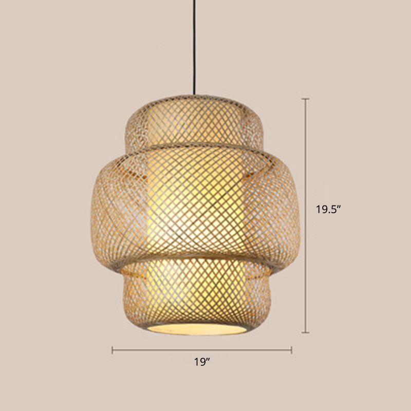 Wood Woven Suspension Lighting Minimalist Single Bamboo Pendant Ceiling Light for Restaurant