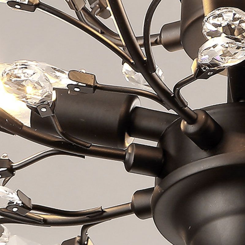 Ramas Sala de estar Hanging Chandelier Cristal de estilo tradicional Luz de lámpara de araña negra