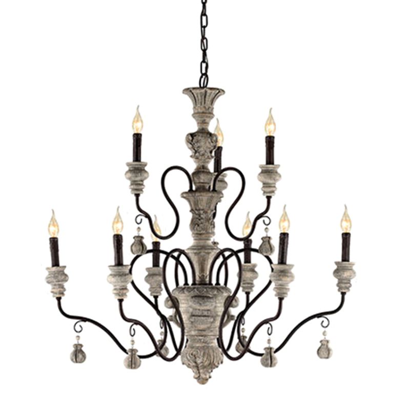 Candelabra Living Room Ceiling Lighting Traditional Resin 3 Heads Grey Chandelier Light Fixture