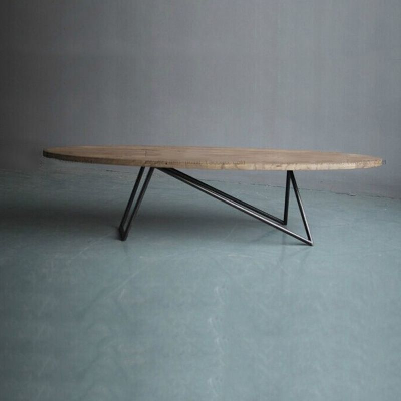 Industrial Office Desk Distressed Wood Oval Writing Desk with Metal Legs