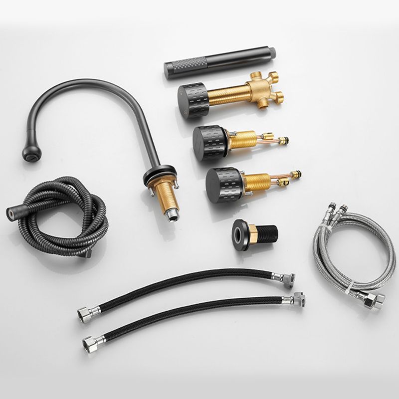 Modern Deck Mounted Metal Tub Filler Three Handles High Arch Faucet