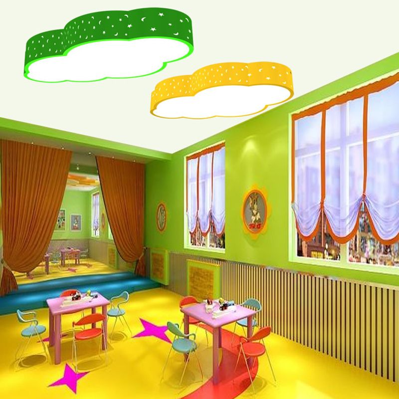 18"/20.5" W Kindergarten LED Flushmount Kid White/Yellow/Blue Ceiling Light with Cloud Acrylic Shade