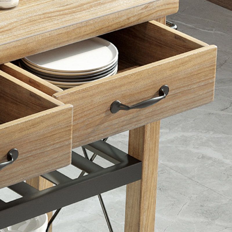 Modern Open Storage Kitchen Trolley Rolling Pine Wood Prep Table