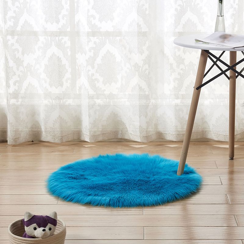Tapis circulaire en peluche de couleur unie, résistant aux taches, pour la décoration de la maison