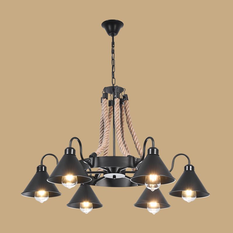 Industrial Geometric Chandelier Lights Rope Chandelier Lighting Fixtures in Black