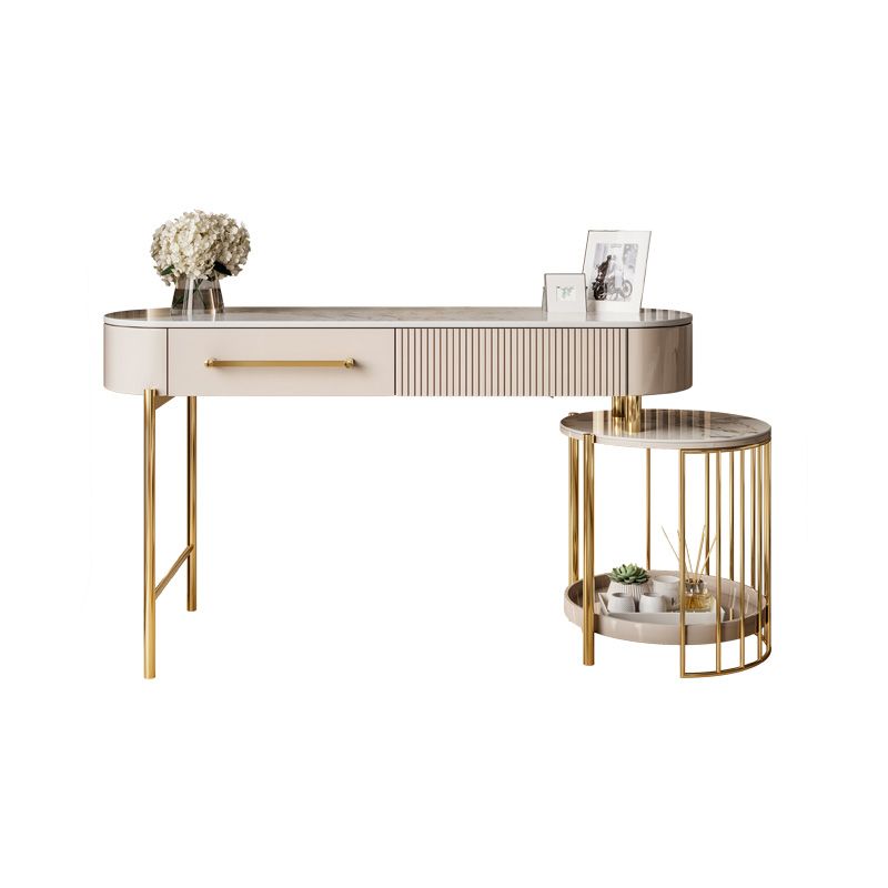 Luxurious Metal Vanity Set with Padded Stool in Beige Vanity