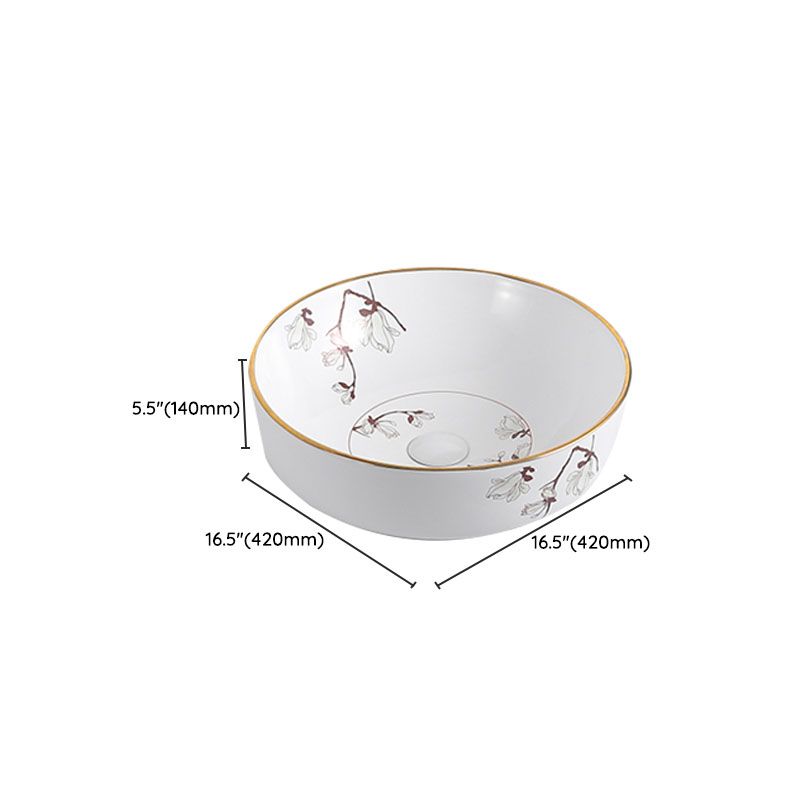 Traditional Vessel Sink Round Porcelain with Faucet Vessel Bathroom Sink