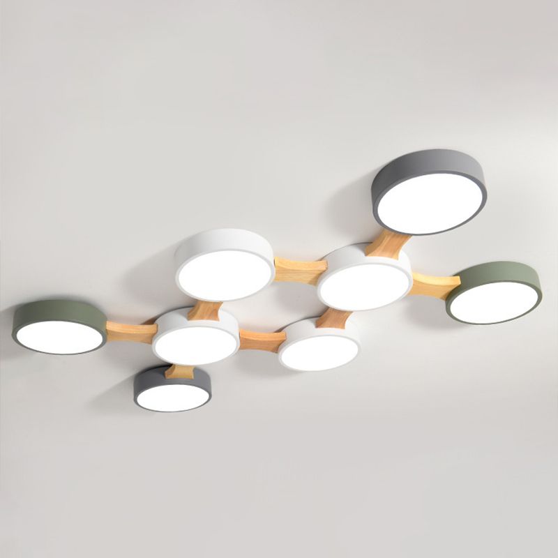 Lámpara de techo LED minimalista moderna, montaje empotrado Sputnik de madera con pantalla acrílica
