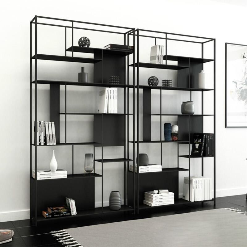 Rectangle Metal Bookshelf Scandinavian Open Bookcase with Shelves