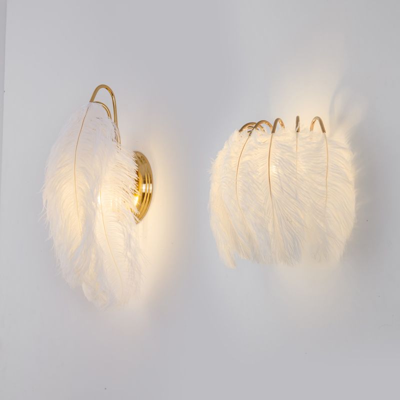 Nordic Feather Wall Mount Light 1 Light Ambient Lighting Wall Lamp for Bedroom