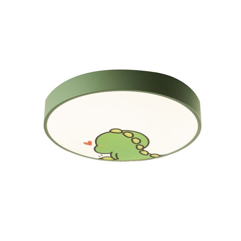 Kid Bedroom Round Flush Mount Light with Dinosaur Acrylic Cartoon Green Ceiling Light