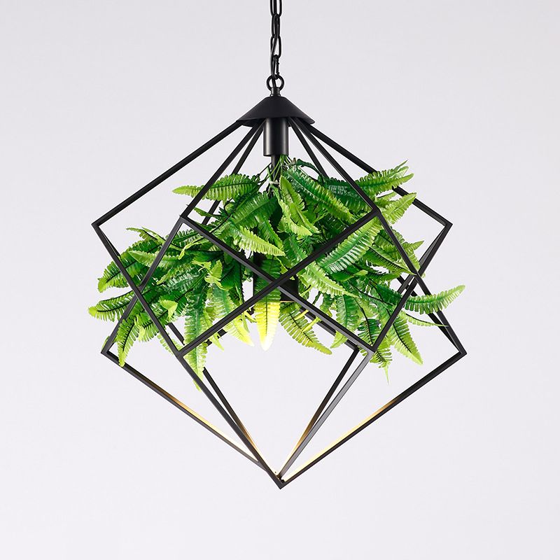 Diamond Cage Iron Drop Pendant Farmhouse 1 Head Tearoom Plant Hanging Light in Black, 16.5"/19"/21.5" W