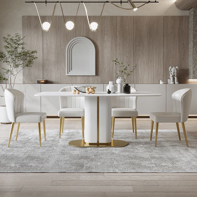 Luxury 1/4/5/6/7 Pieces Dining Set Sintered Stone Dining Table with Leather Chairs
