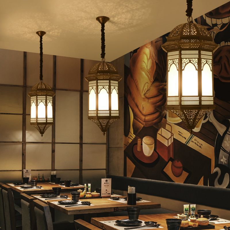 Bronze Lantern Ceiling Light Vintage Metal 1 Bulb Restaurant Pendant Lighting Fixture