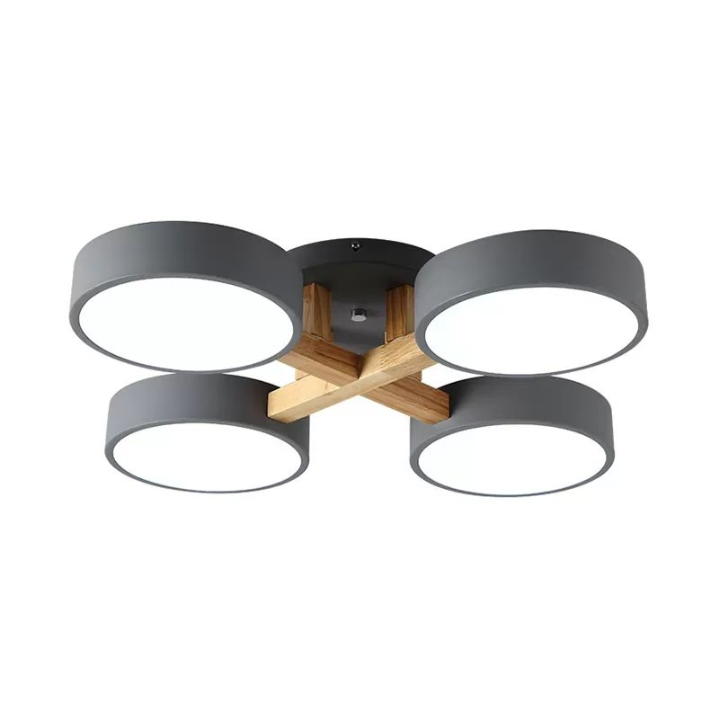 Luz de techo semi rasante redonda de metal Lámpara de techo elegante macarrón de 4 cabezas para sala de estudio