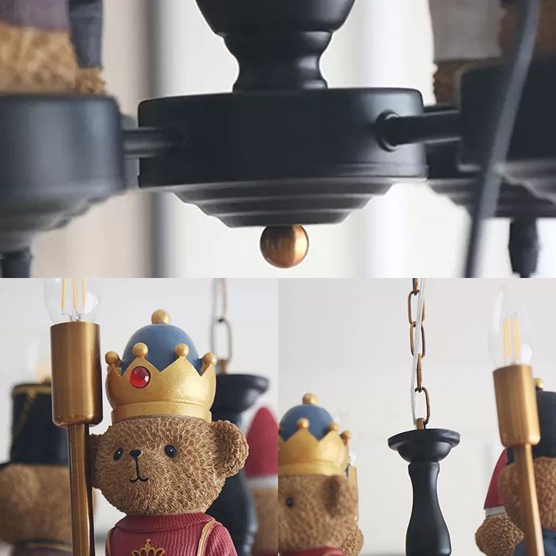 Multi-Colored Toy Bear Chandelier 4 Lights Kids Metal Hanging Lamp for Child Bedroom
