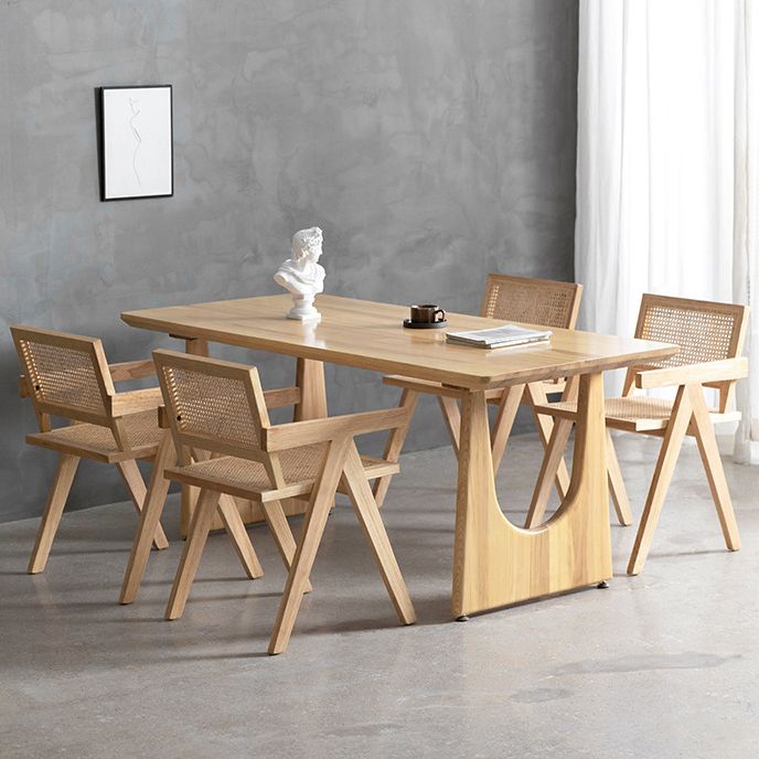 Rectangle Double Pedestal Dining Table Modern Pine Wood Table for Kitchen
