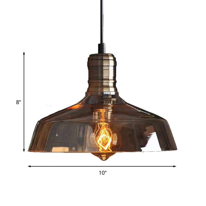 Brass 1 Light Hanging Ceiling Light Retro Vintage Amber Glass Barn Pendants Lighting for Living Room
