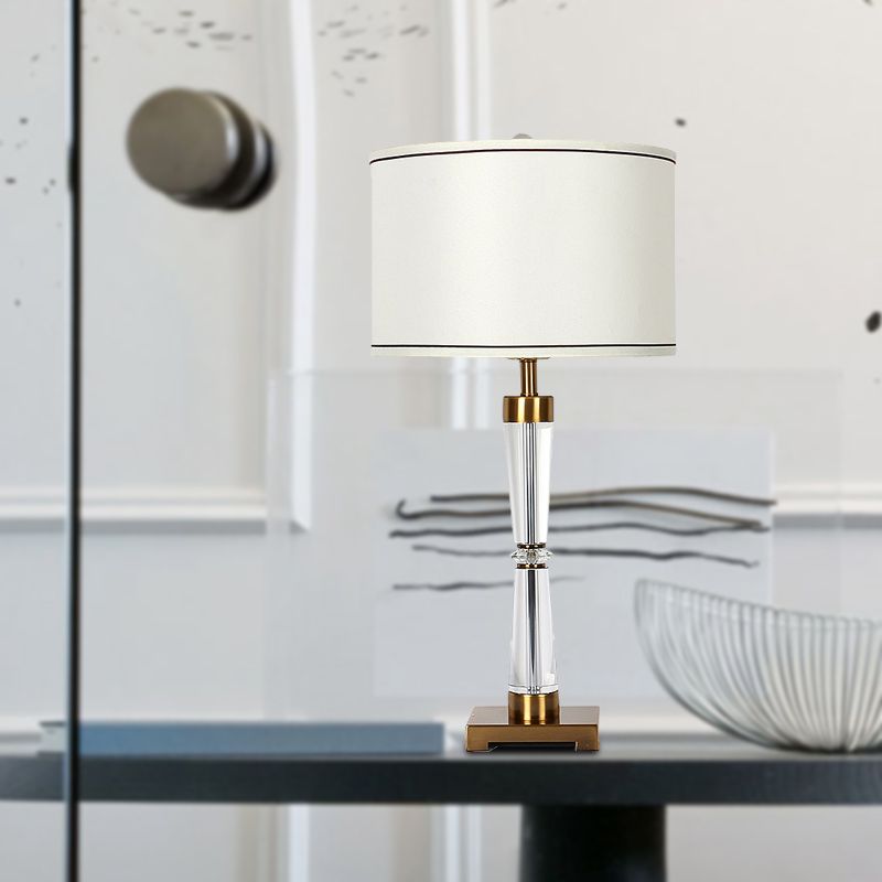 Modern Hourglass Table Lamp Clear Crystal 1 Head Desk Light in Gold with Fabric Shade