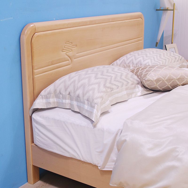 Rectangular Natural Standard Bed Mid-Century Modern Beech Panel Bed