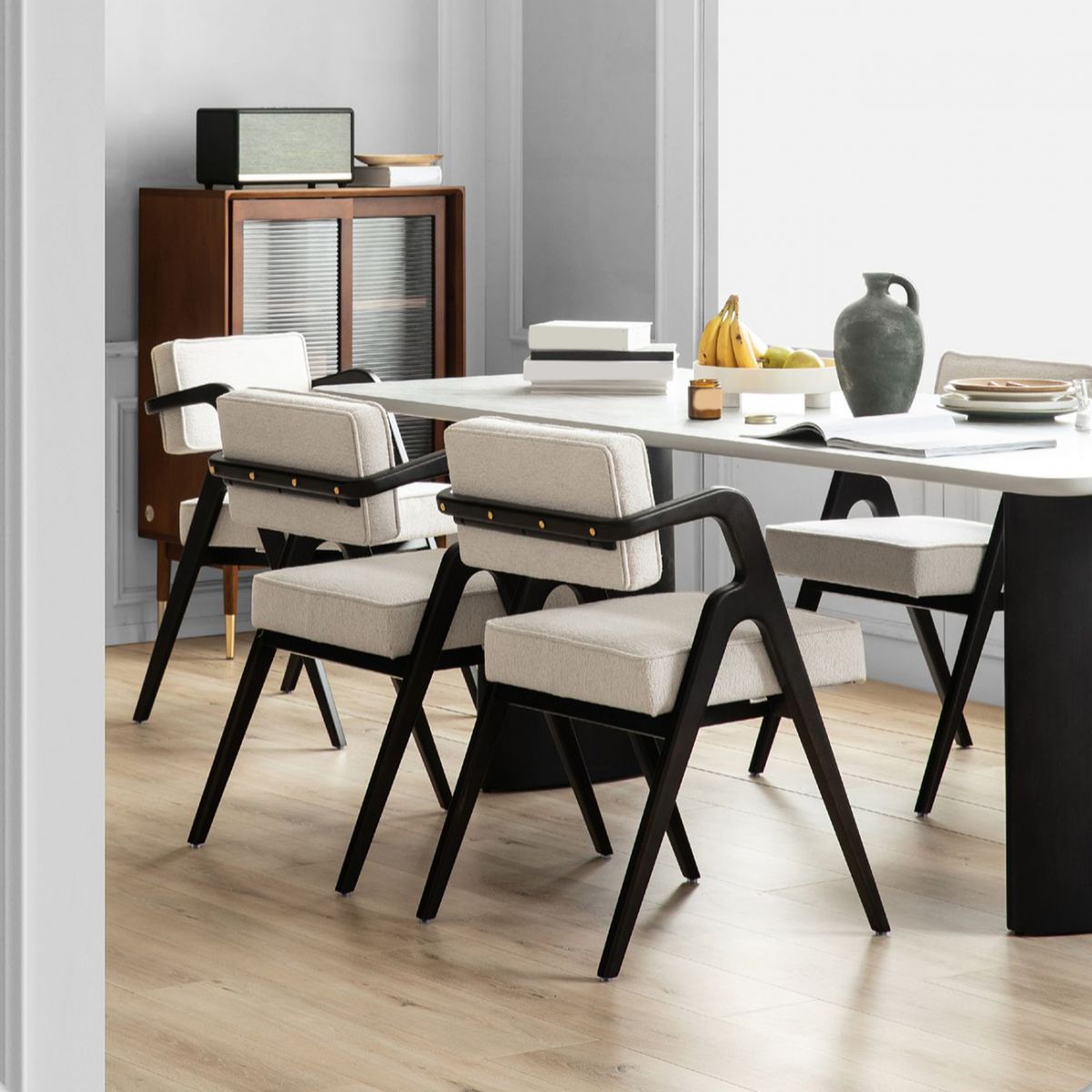 Contemporary White Retractable Wooden Dining Table with Double Pedestal