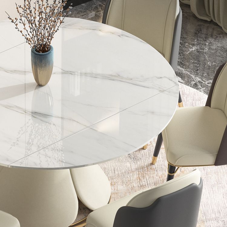 Table extensible avec plateau en pierre frittée, table ronde moderne avec socle