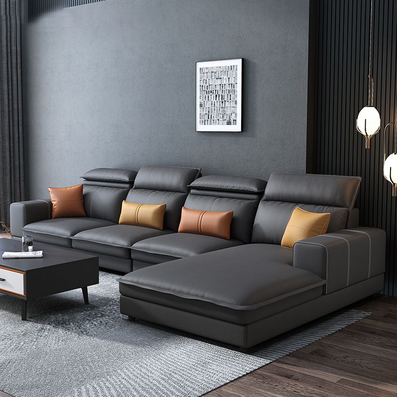 Contemporary Faux Leather L-Shape Sectional with Chaise and Square Arms