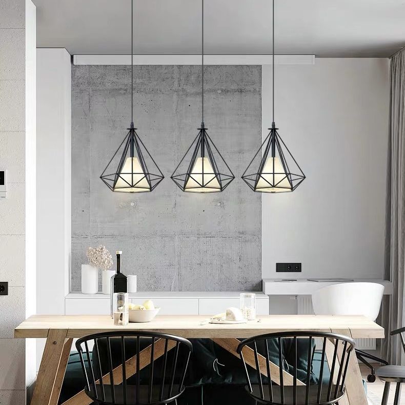 Metal Cage + Fabric Shade 3-Light Island Light Nordic Style Simplicity Hanging Lamp with 39.3" Adjustable Wire