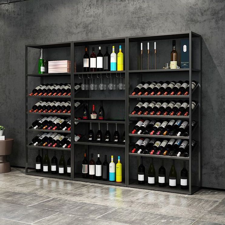Metal Floor Bottle Wine Rack Contemporary Black Wine Holder Rack with Shelves