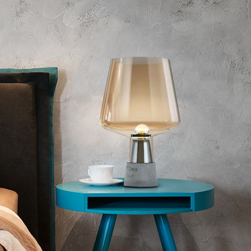 Wineglass-Like Bedside Nightstand Lamp Glass 1 Head Simplicity Table Light with Cement Base