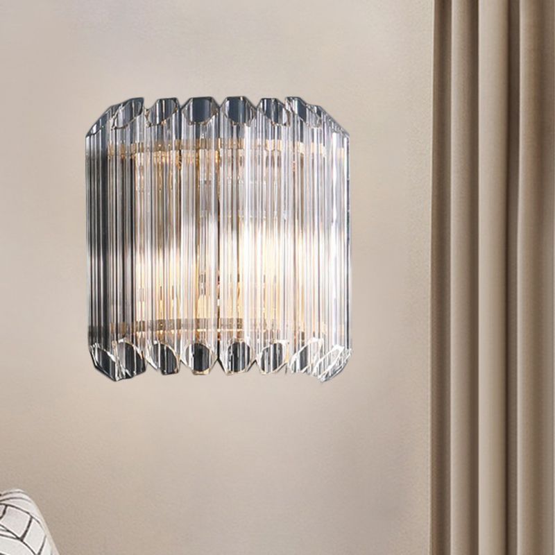 Half Drum Bedroom Wall Light Fixture Clear Crystal Tube 1 Light Simplicity Wall Sconce Lamp