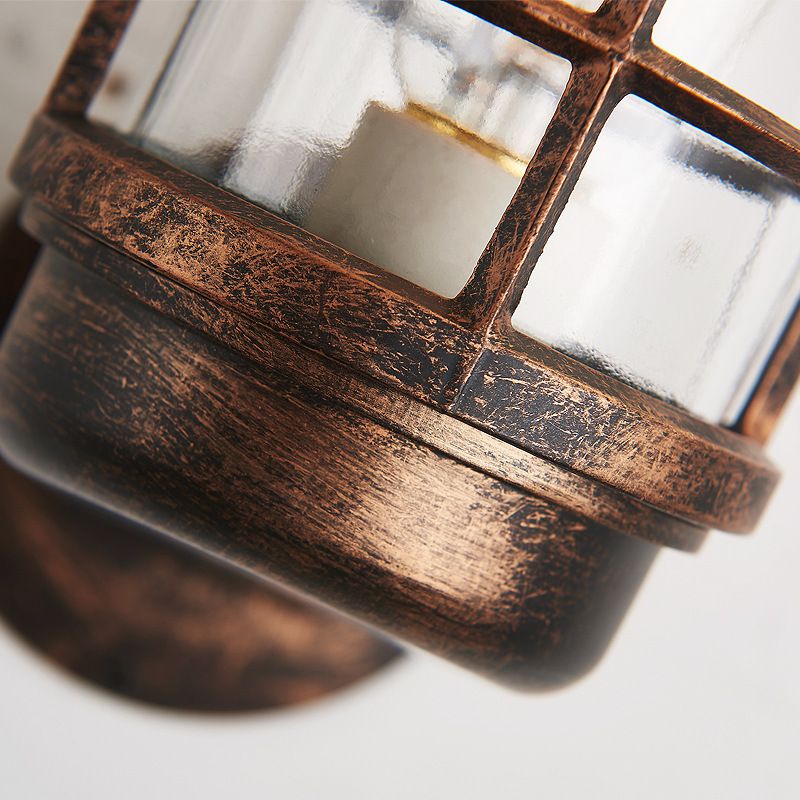 Half-Capsule Caged Glass Wall Lamp Industrial 1 Bulb Bathroom Sconce Lighting Fixture