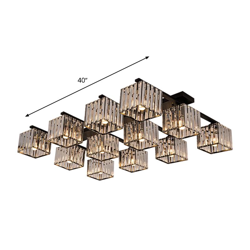 Accesorio de techo para sala de estar, barra de cristal de tres lados, cuadrado moderno, semiempotrado, 4/6/9 luces, en dorado/negro