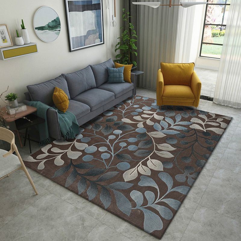 Trendy Plants Pattern Area Rug Contemporary Polyester Rug Friendly Washable Carpet for Living Room