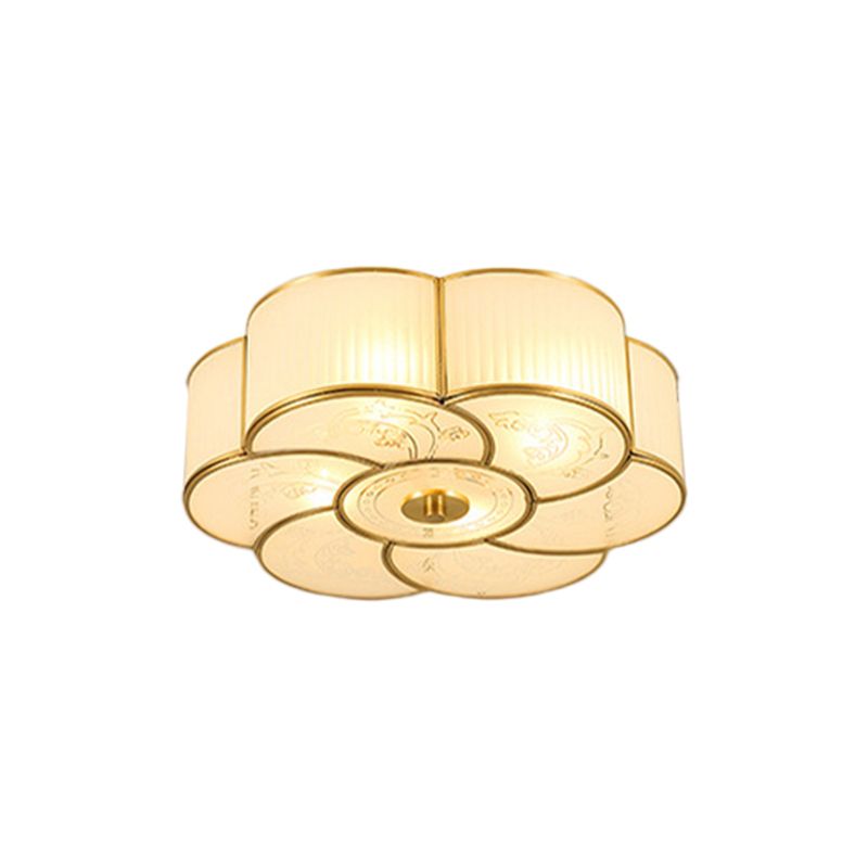 Plafonnier festonné/bol/fleur en verre dépoli, plafonnier vintage à 3 lumières pour chambre à coucher en laiton