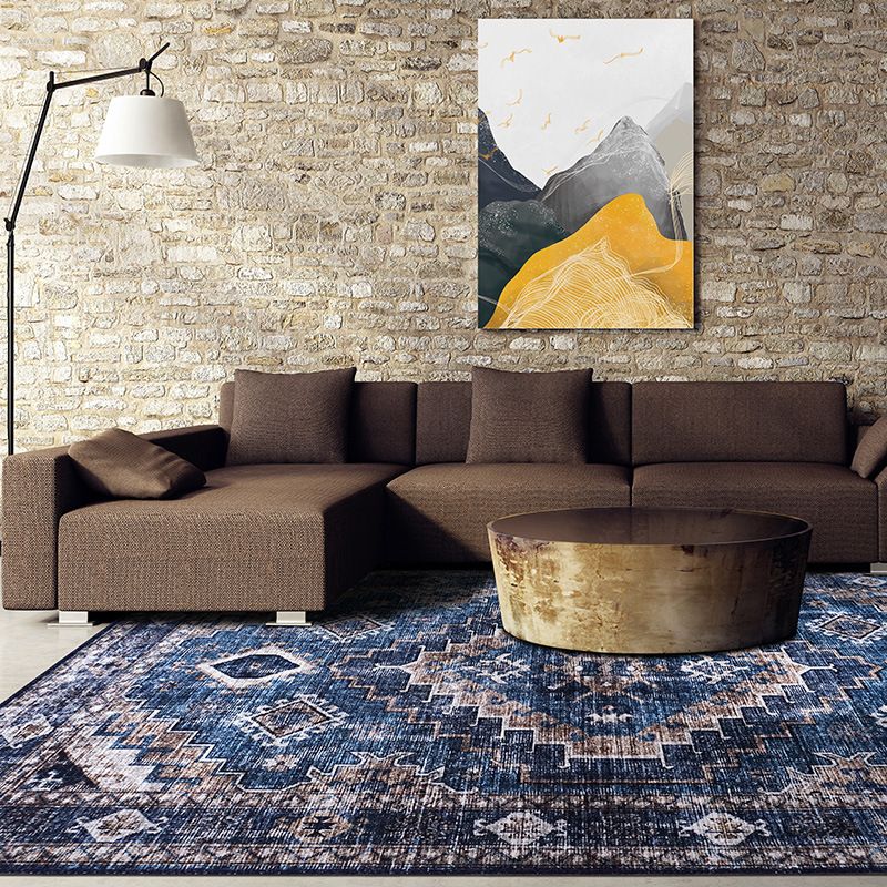 Moroccan Style Print Rug Multicolor Polyester Carpet Anti-Slip Pet Friendly Machine Washable Rug for Family Room
