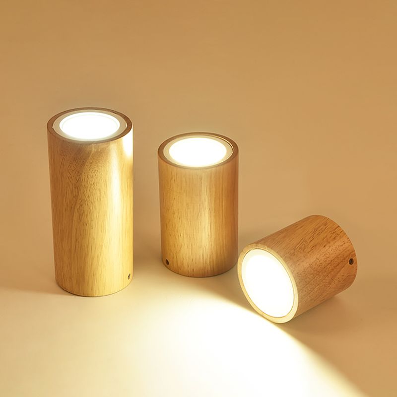 Round/Square Mini Corridor Ceiling Lamp Wooden 4"/6"/8" H LED Nordic Flush Mount Lighting in Beige