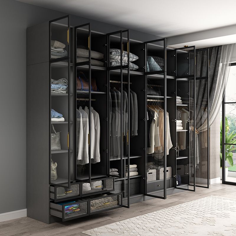 Contemporary Style Glass Wardrobe Grey Colour Wardrobe Closet