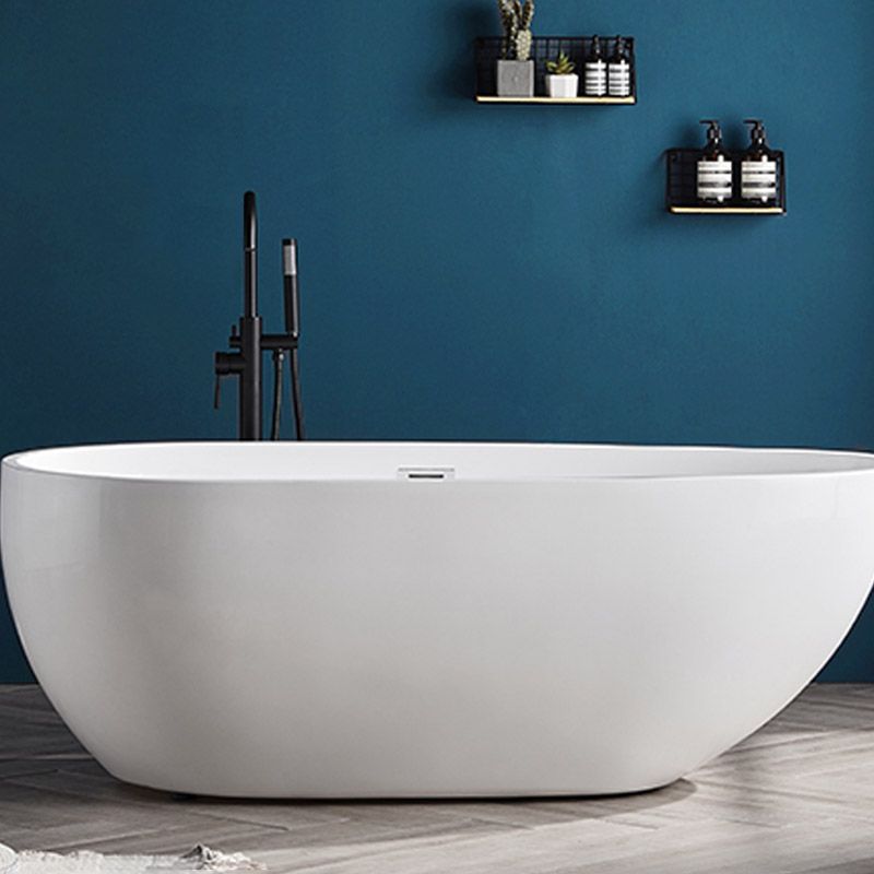 Polished Finish Acrylic Oval Bath Tub Soaking Stand Alone Tub with Drain