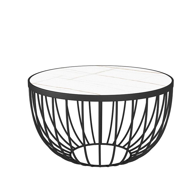 Single Slate Drum Coffee Table Modern Minimalist Round Coffee Table