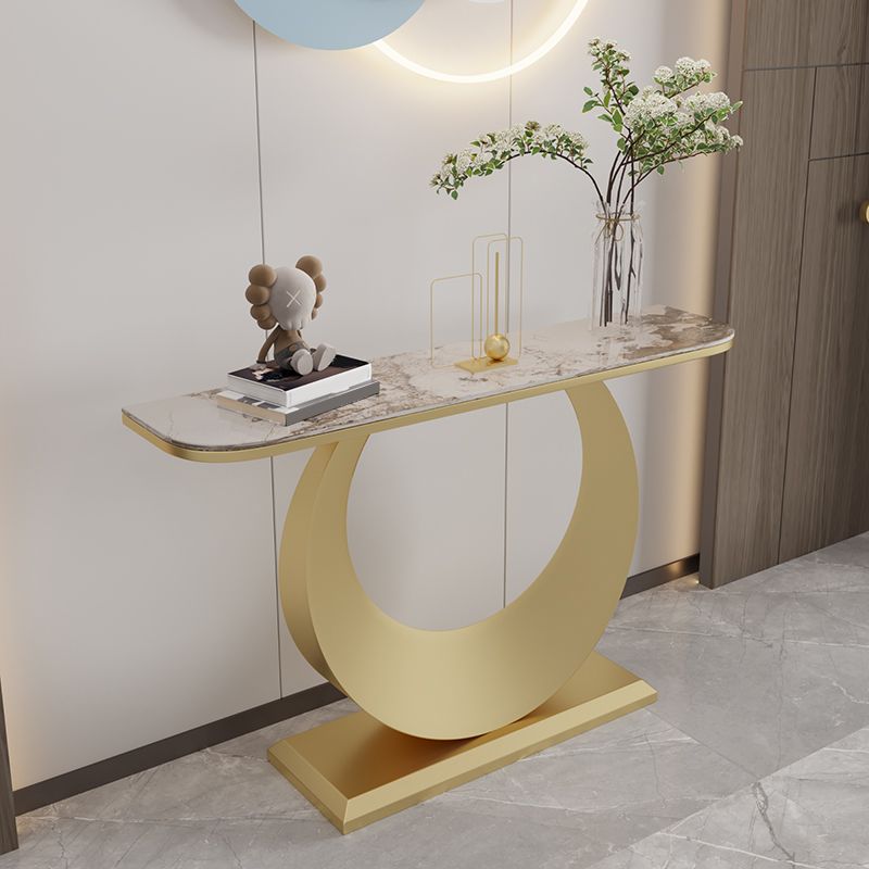 Stone Half Moon Console Table 31.5-inch Tall Accent Table with 1 Shelf