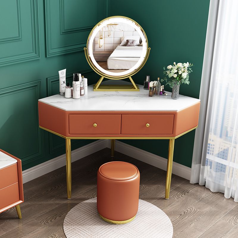 2-Drawers Dressing Table Luxurious Stone Top Vanity Set for Bedroom