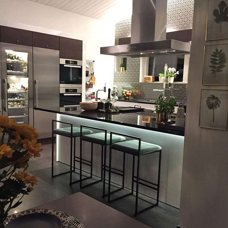 Modern Armless Backrest Counter Stool Iron Cafe Bar Stool with Cushion and Pedal