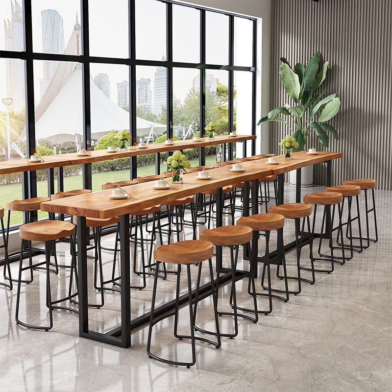 Modern Armless Backless Counter Stool Iron Kitchen Bar Stool with Wooden Seat and Pedal