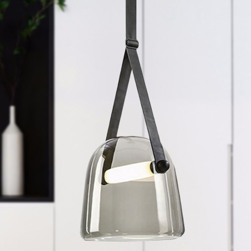 Nordic Bell Ceiling Pendant Light White/Smoke Gray Glass 1 Light Living Room Hanging Light Kit