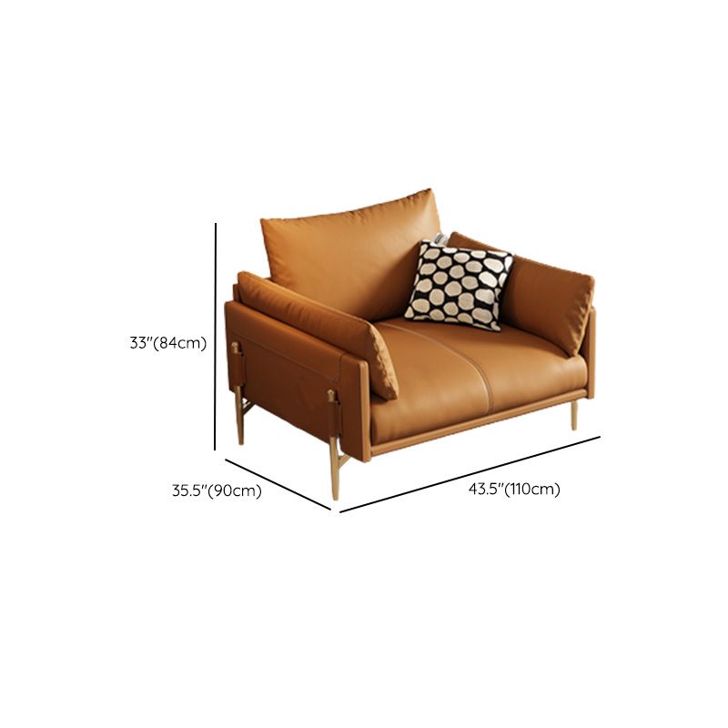 Glam Genuine Leather Living Room Pillow Top Arm Pillows Orange Seating