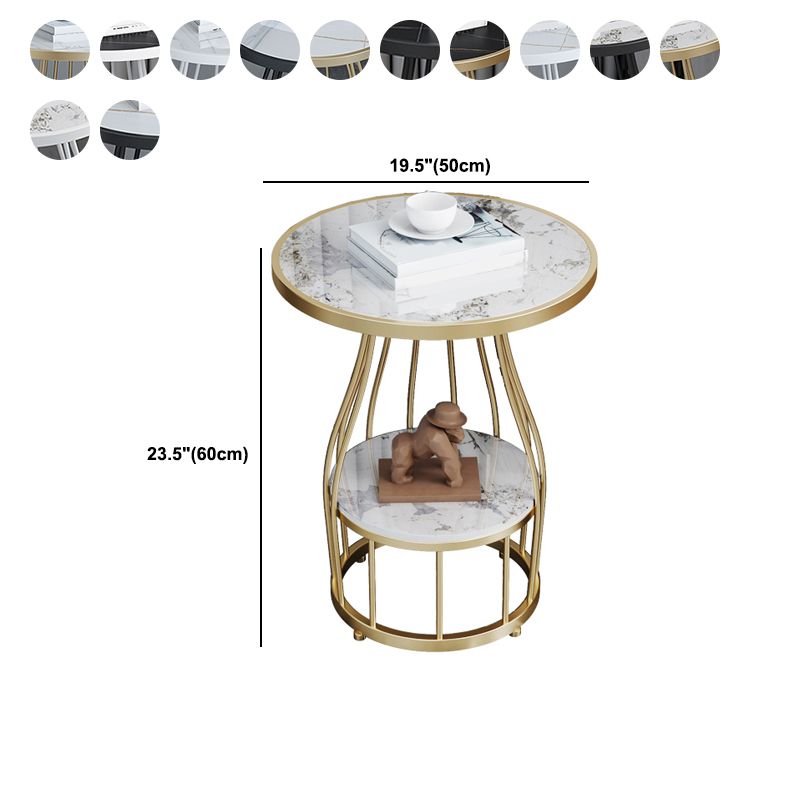 Contemporary Stone Top End Table Dia 19.69" Frame Shelf Included Side Table